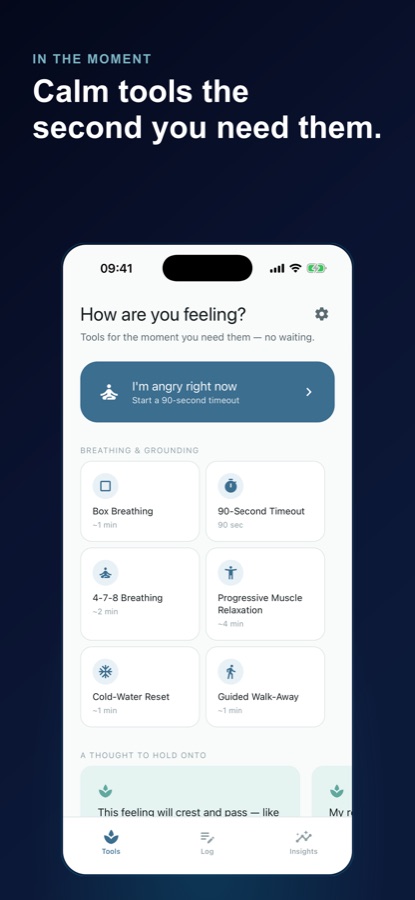 A screen from the Anger Management: Calm Down app