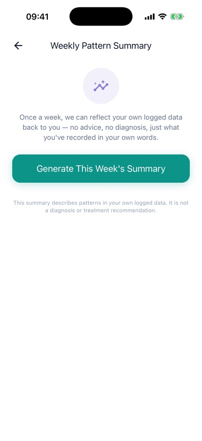 Weekly pattern summary screen reflecting the week of logged data