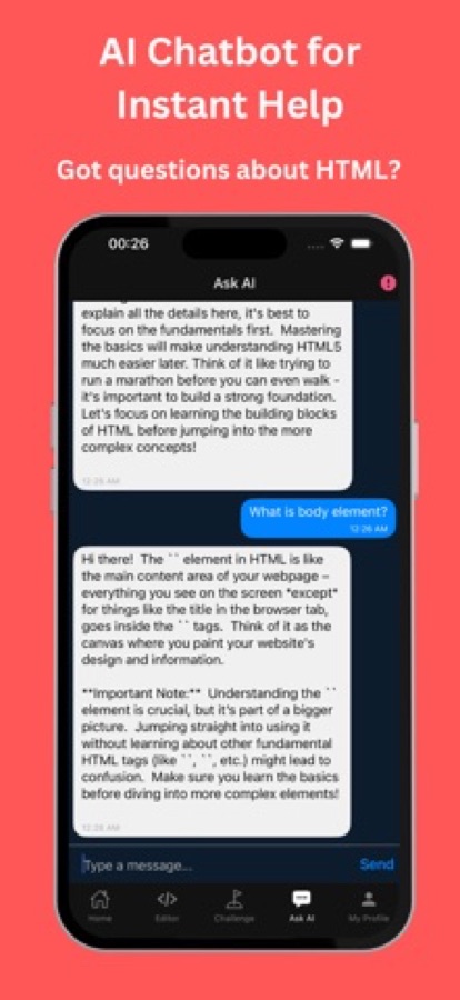 Ask AI chat answering the question what is body element