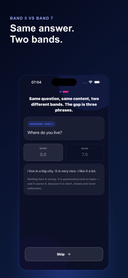 Band 5 versus band 7 comparison for the question Where do you live