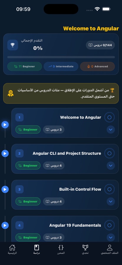 Code editor screen where Angular code is written and run on the phone