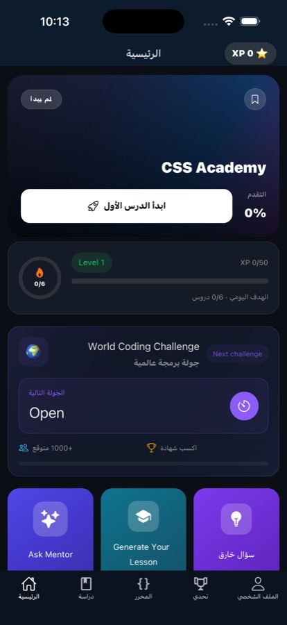 Lesson screen showing a short CSS explanation with practice below it