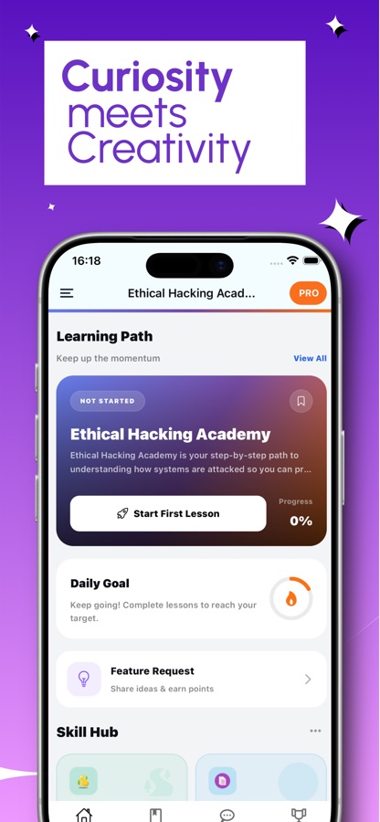 Light theme home screen of the app with the learning path and daily goal