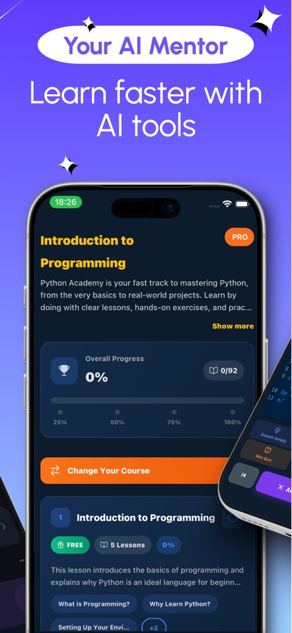 Introduction to Programming course overview with lesson list and progress bar