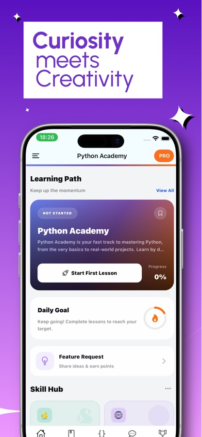 Home screen showing the learning path, daily goal and Skill Hub