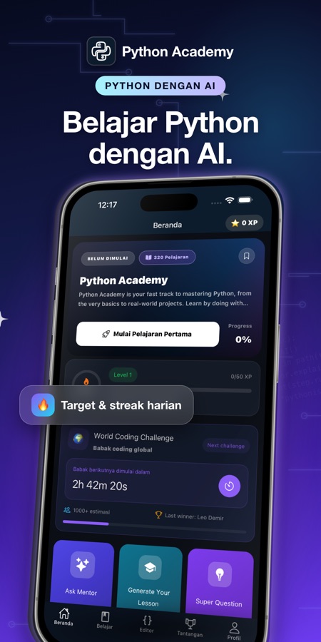tangkapan layar Belajar Python: Kursus Code 1
