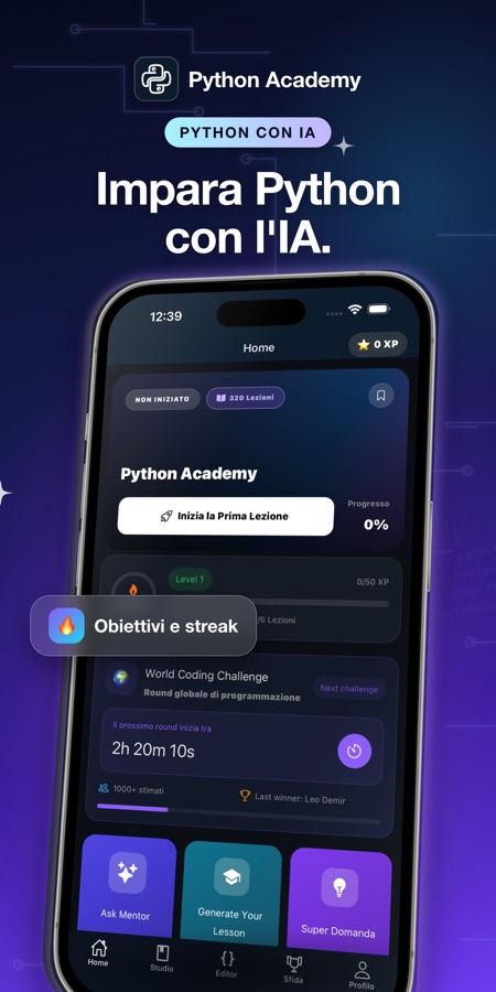 Screenshot 1 dell'app Imparare Python: Corso Code