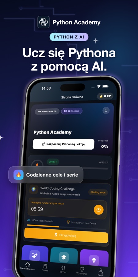 Zrzut ekranu aplikacji Nauka Python: kod i praktyka 1
