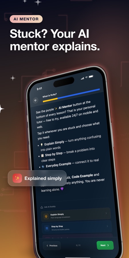 Gambaran keseluruhan kursus Introduction to Ruby dengan kemajuan keseluruhan 0 daripada 38, bahagian pertama percuma yang mengandungi empat pelajaran dan butang Tukar Kursus Anda