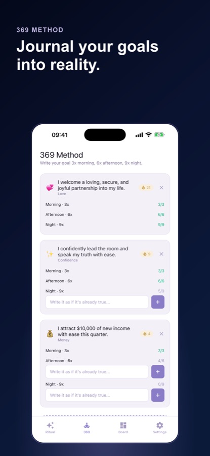 369 Method tab with three intentions and morning, afternoon and night line counters