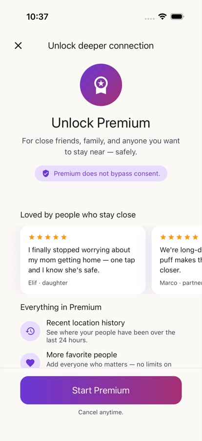 Puffy Premium screen listing subscription benefits and the available plans