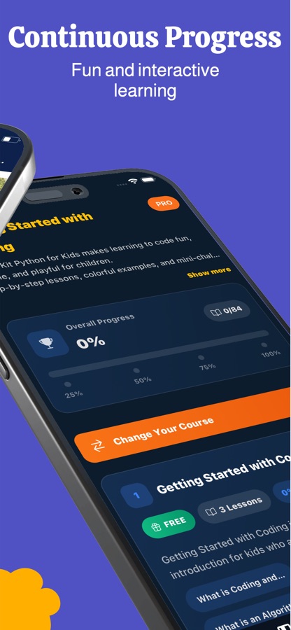 หน้าหลักสูตร Getting Started with Coding แสดง 84 บทเรียน โดยหลักสูตรแรกเปิดให้เรียนฟรี