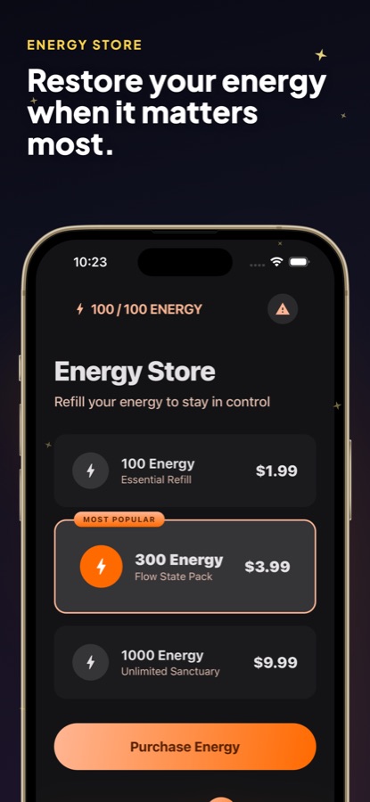 متجر Energy مع ثلاث حزم لاستعادة Energy بقيمة 100 و300 و1000