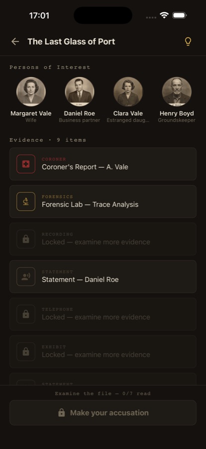 An individual piece of evidence from a case file opened for reading, presented as a document exhibit within the investigation