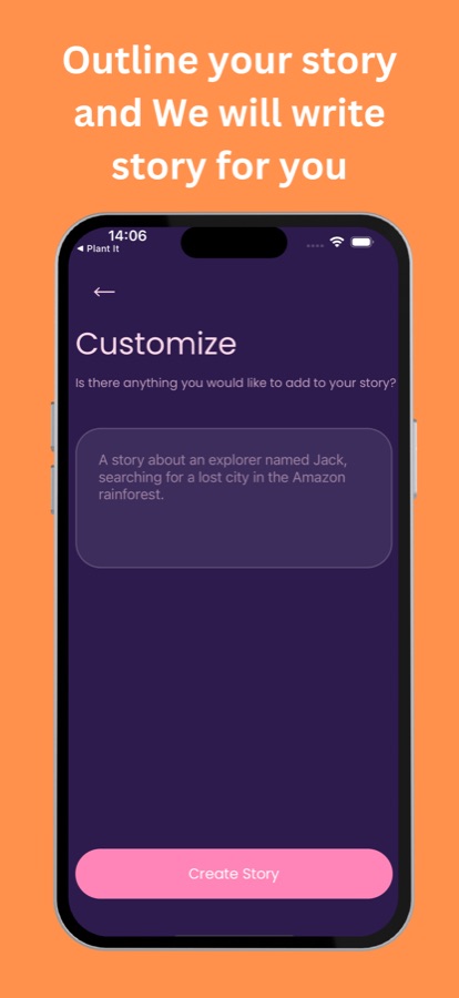 Customize screen with a text box for the story idea and a Create Story button