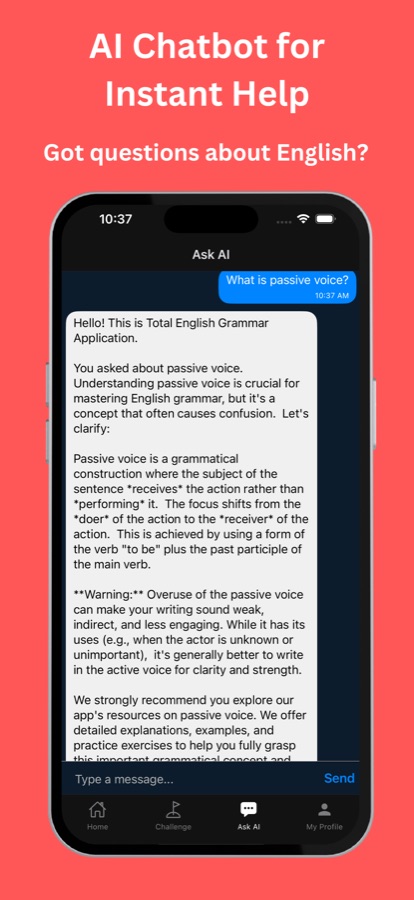 Ask AI chat explaining the passive voice