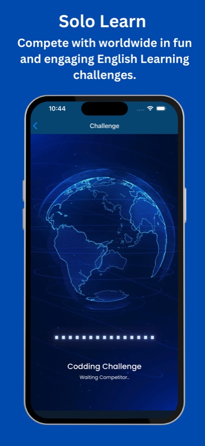 Challenge screen with a globe while waiting for an opponent